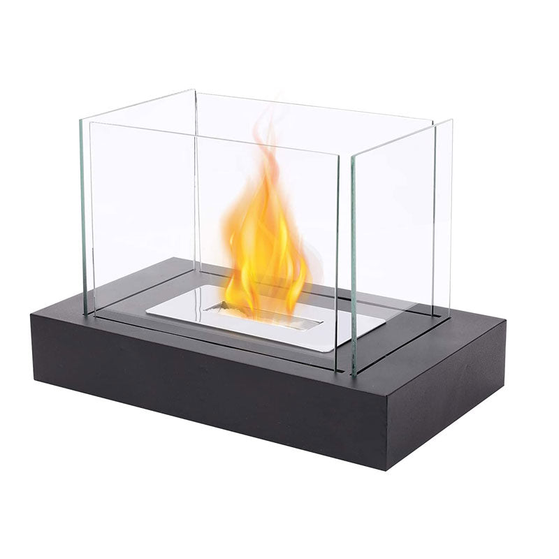 360° View Rectangular Tabletop Fire Bowl | Four-Sided Glass Bio-Ethanol Fire Pit for Patio, Deck & Indoor Decor | Modern Ventless Fireplace-3