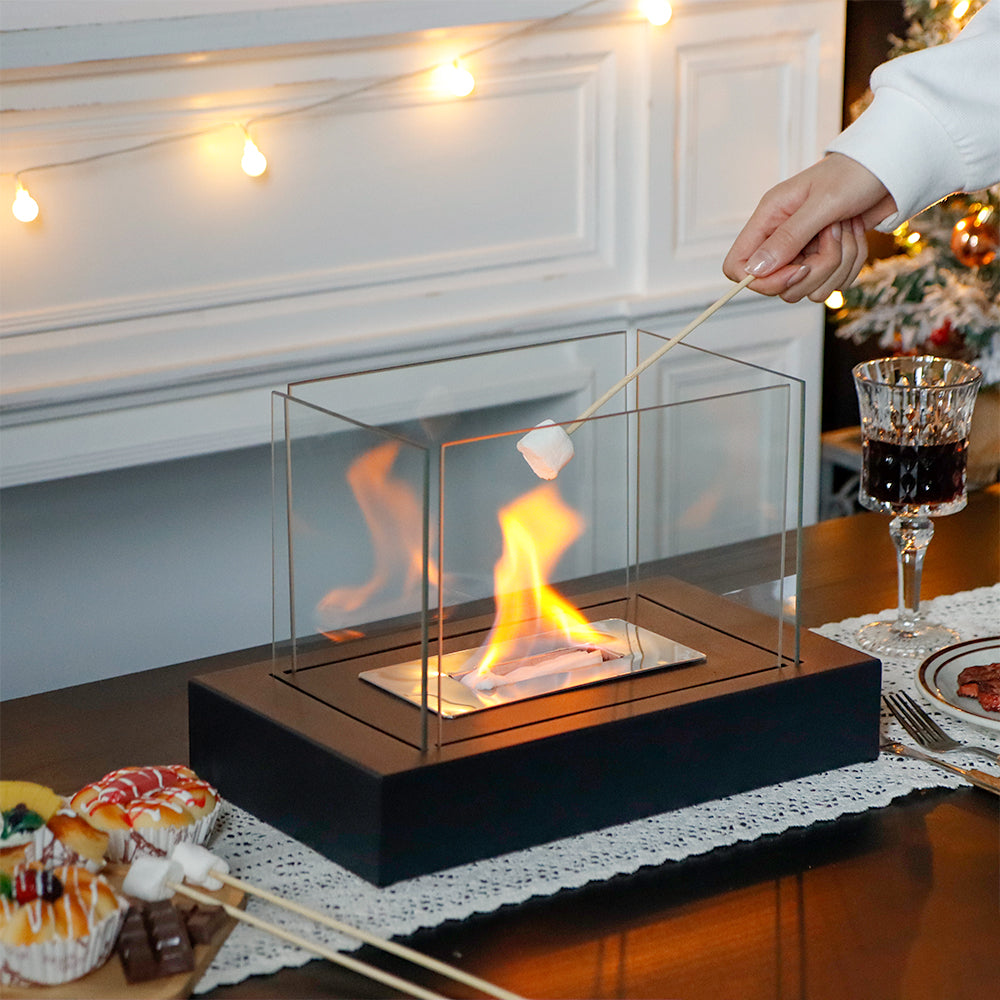 360° View Rectangular Tabletop Fire Bowl | Four-Sided Glass Bio-Ethanol Fire Pit for Patio, Deck & Indoor Decor | Modern Ventless Fireplace-0