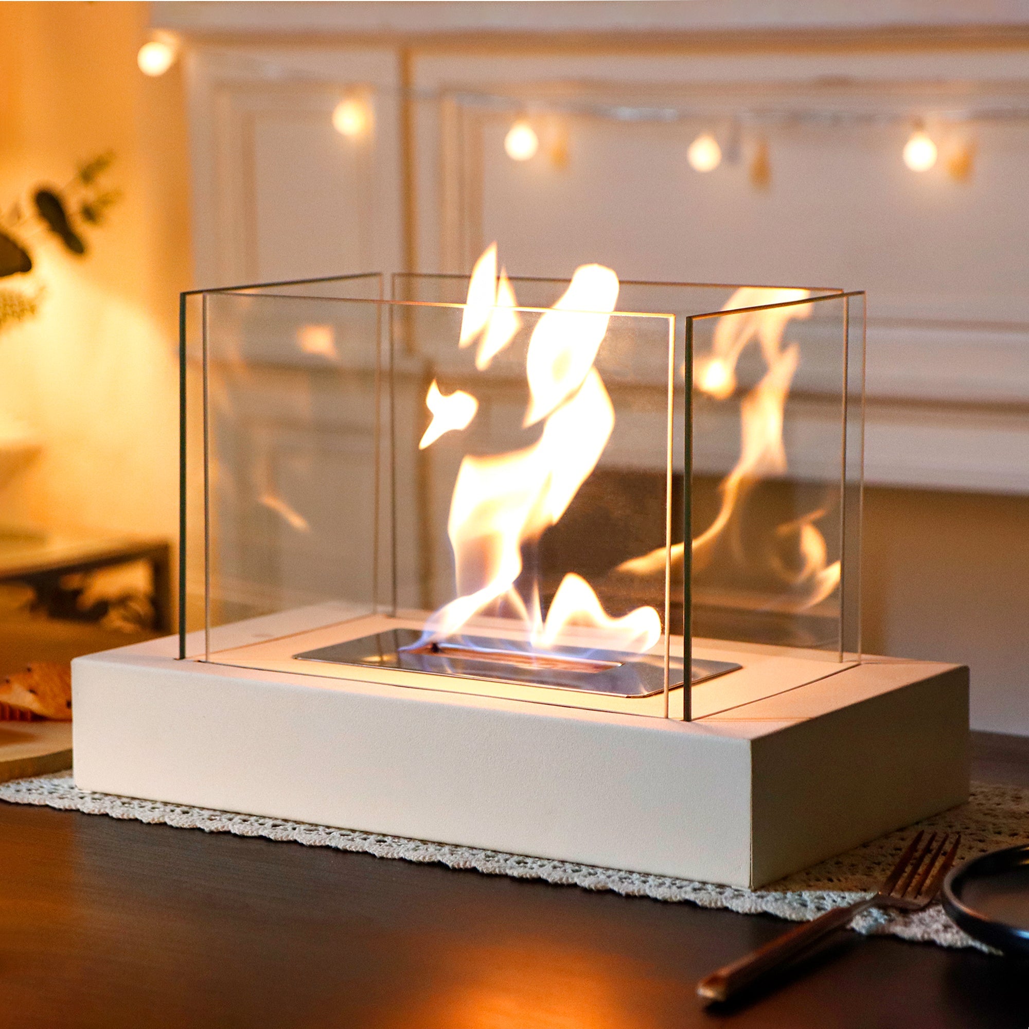 360° View Rectangular Tabletop Fire Bowl | Four-Sided Glass Bio-Ethanol Fire Pit for Patio, Deck & Indoor Decor | Modern Ventless Fireplace-5